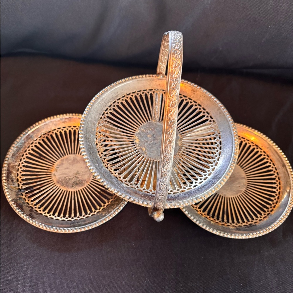 Vintage Three-Tier Decorative Serving Stand in Silver Tone